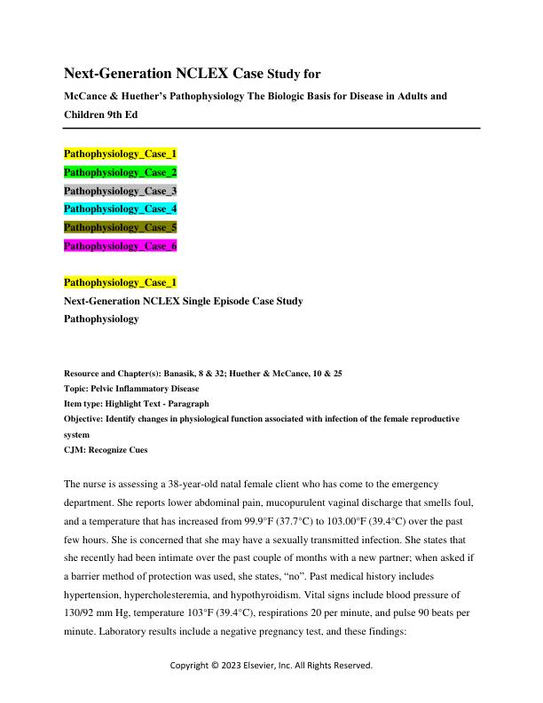 Next-Generation NCLEX Case Study for McCance & Huether’s Pathophysiology The Biologic Basis for Disease in Adults and Children 9th Edition by Julia Rogers