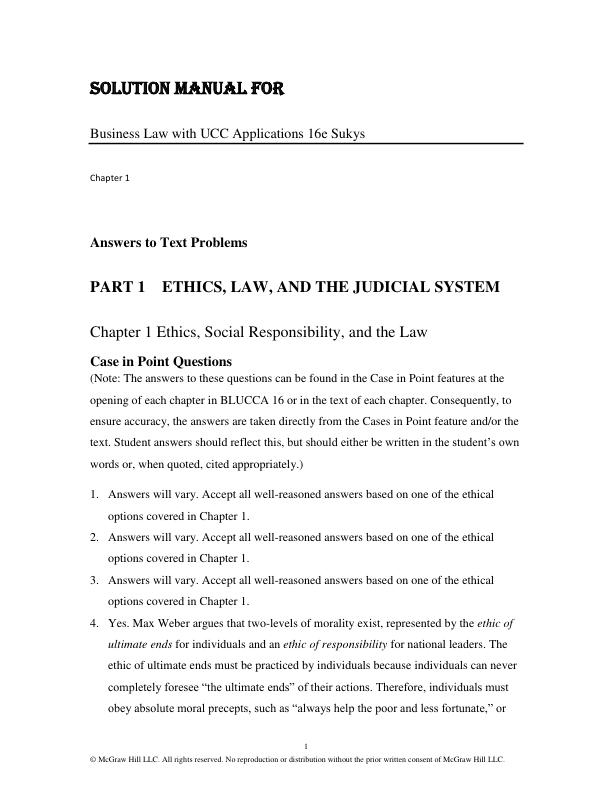 Solution Manual for Business Law with UCC Applications 16th Edition Paul A. Sukys