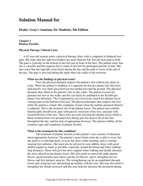Solution Manual for Drake Gray's Anatomy for Students, 5th Edition by Richard L. Drake, A. Wayne Vogl, Adam W. M. Mitchell
