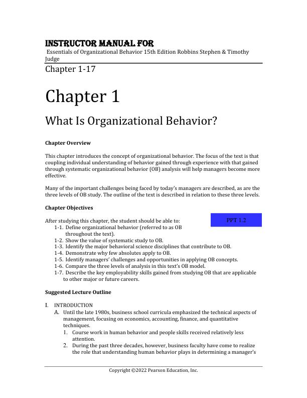 Solution Manual for Essentials of Organizational Behavior 15th Edition Robbins Stephen & Timothy Judge