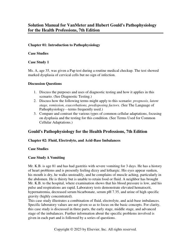 Solution Manual For Gould's Pathophysiology for the Health Professions, 7th Edition by Karin C. VanMeter; Robert J Hubert