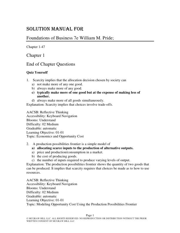 Solution Manual for Foundations of Business 7th Edition by William M. Pride;