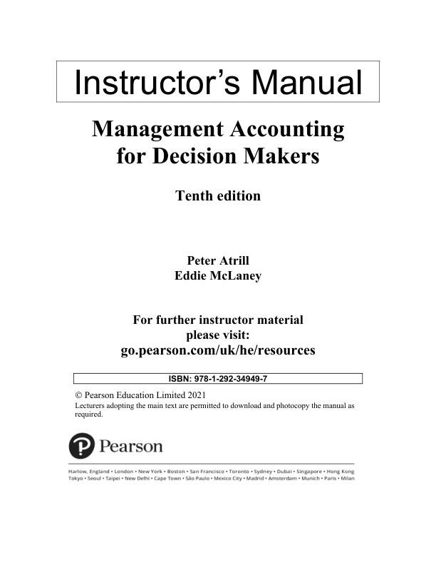 Solution Manual for Management Accounting for Decision Makers 10th Edition by Peter Atrill, Eddie McLaney