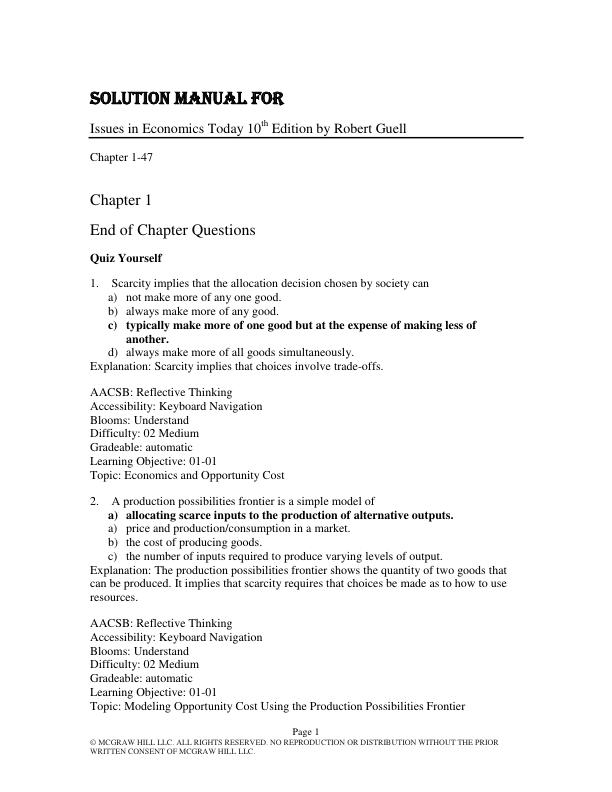Solution Manual for Issues in Economics Today 10th Edition by Robert Guell
