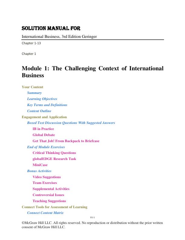 Solution Manual for International Business, 3rd Edition by Michael Geringer, Jeanne McNett