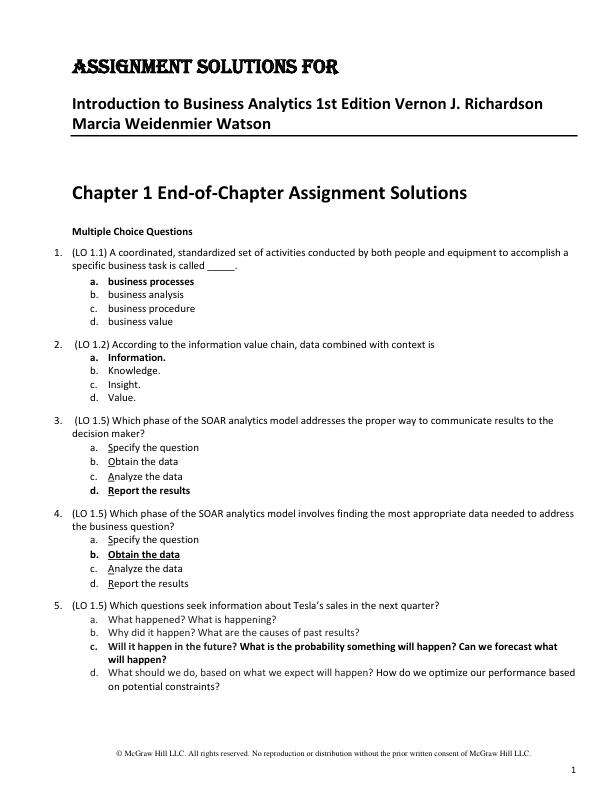 Solution Manual for Introduction to Business Analytics 1st Edition Vernon J. Richardson Marcia Weiden