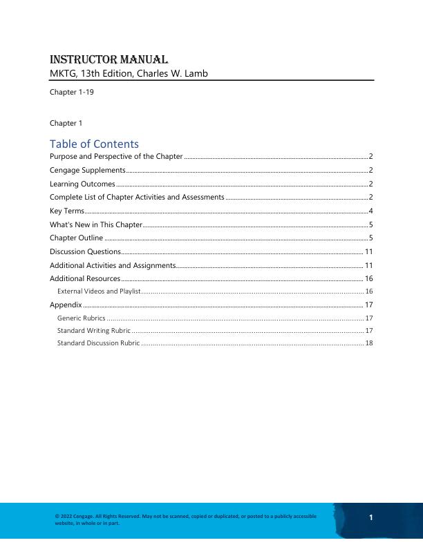 Solution Manual for MKTG, 13th Edition by Charles W. Lamb