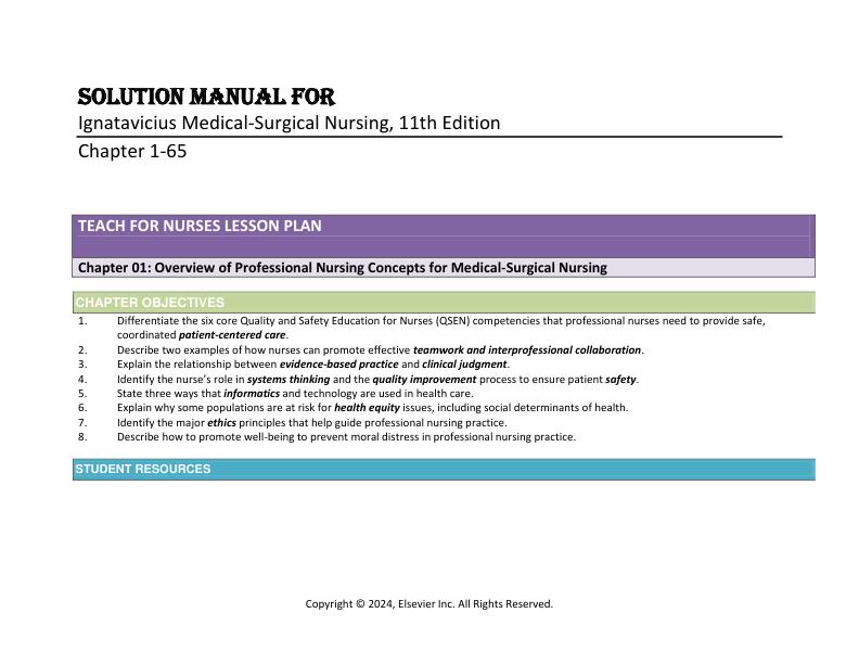 Solution Manual for Medical-Surgical Nursing Concepts for Clinical Judgment and Collaborative Care 11th Edition By Donna D. Ignatavicius, Cherie R. Rebar