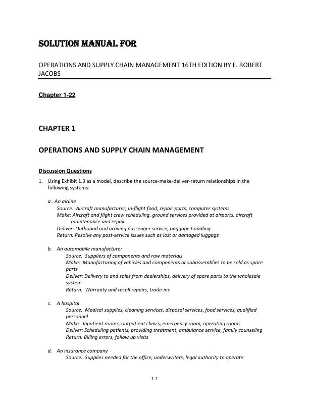 Solution Manual for Operations and Supply Chain Management 16th Edition By F. Robert Jacobs