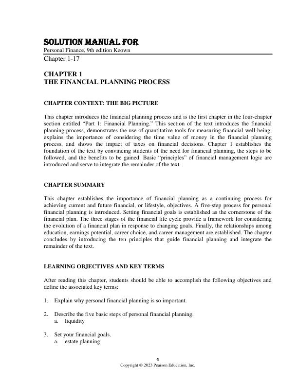 Solution Manual for Personal Finance, 9th Edition by Arthur J. Keown