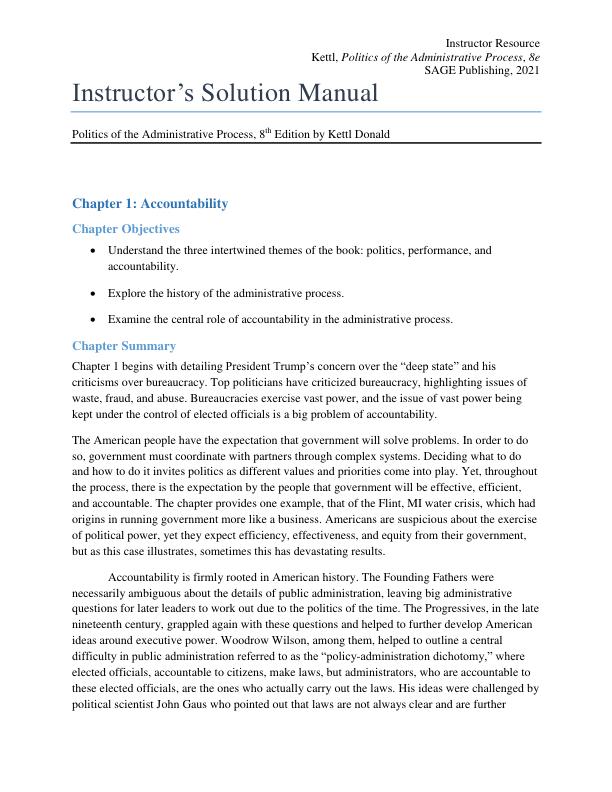 Instructor Solution Manual for Politics of the Administrative Process, 8th Edition by Kettl Donald