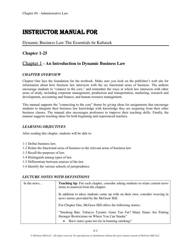 Solution Manual for Dynamic Business Law The Essentials 6th Edition by Nancy Kubasek and M. Neil Browne and Daniel Herron and Lucien Dhooge and Linda Barkacs
