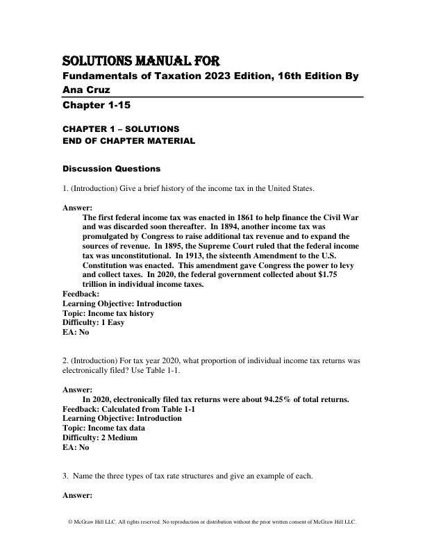 Solution Manual For  Fundamentals of Taxation 2023 Edition, 16th Edition By Ana Cruz, Michael Deschamps, Frederick Niswander, Debra Prendergast, Dan Schisler, Jinhee Trone