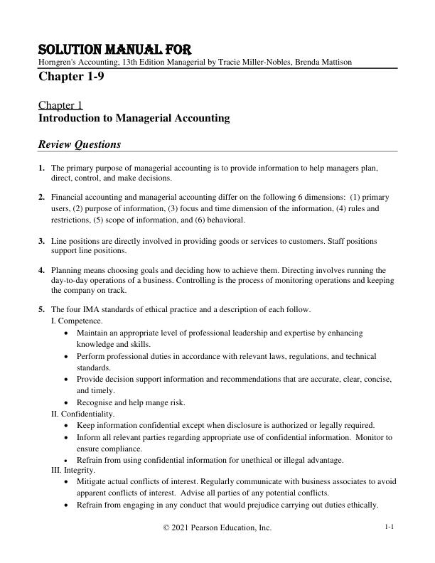 Solution Manual For Horngren's Accounting, 13th Edition Managerial  Chapters by Tracie Miller-Nobles, Brenda Mattison