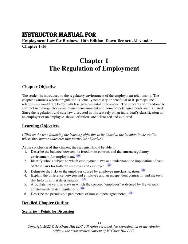 Instructor Solution Manual For  Employment Law for Business, 10th Edition, Dawn Bennett-Alexander