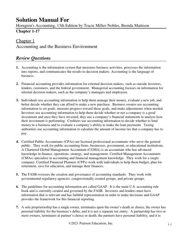 Solution Manual For Horngren's Accounting, 13th Edition Financial by Tracie Miller-Nobles, Brenda Mattison