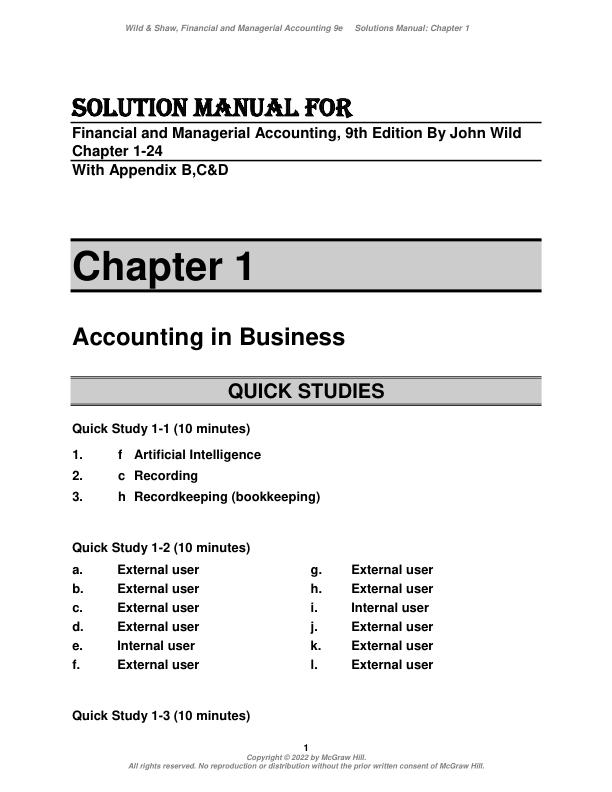 Solution Manual For Financial and Managerial Accounting, 9th Edition By John Wild
