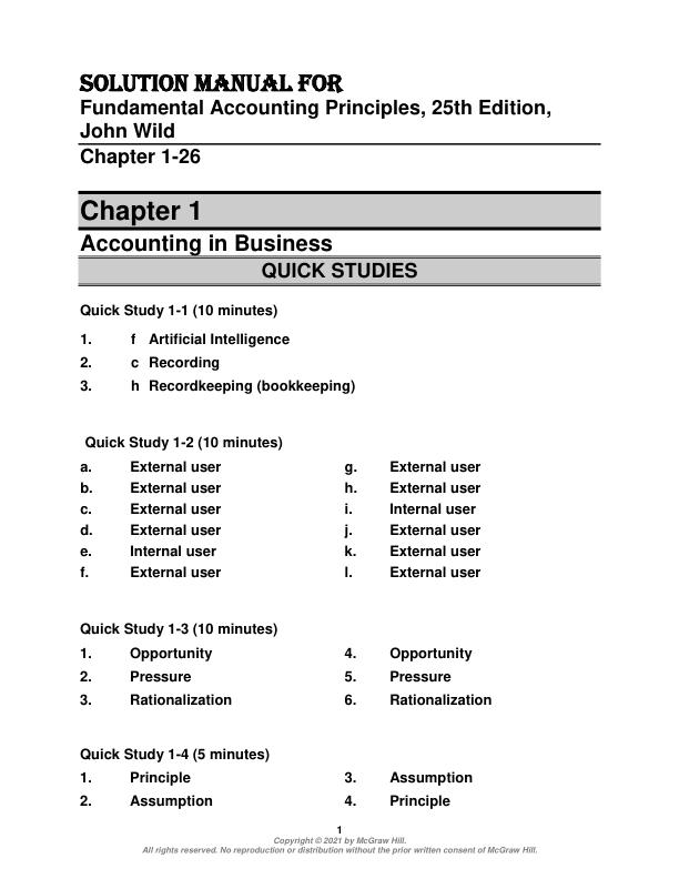Solution Manual For Fundamental Accounting Principles, 25th Edition by John Wild and Ken Shaw, Kermit Larson