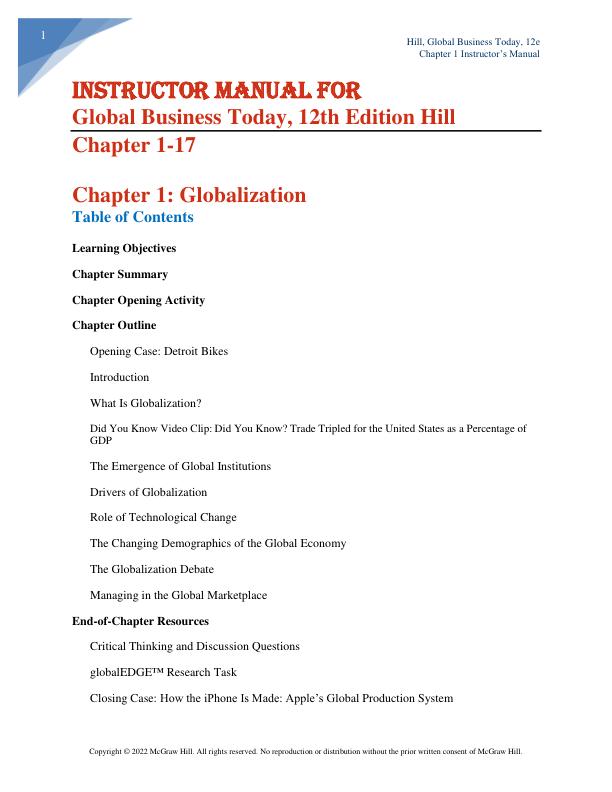 Solution Manual for Global Business Today, 12th Edition by Charles W. L. Hill