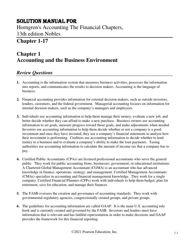 Solution Manual For Horngren's Accounting The Financial Chapters, 13th edition Tracie Miller-Nobles,  Brenda Mattison