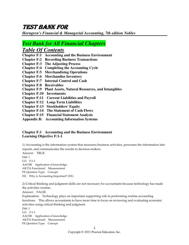 Test Bank for Horngren's Financial & Managerial Accounting, 7th edition Nobles [All Financial Chapters]