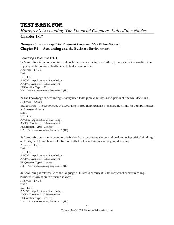 Test Bank For Horngren's Accounting, The Financial Chapters, 14th Edition by Tracie Miller-Nobles, Brenda Mattison