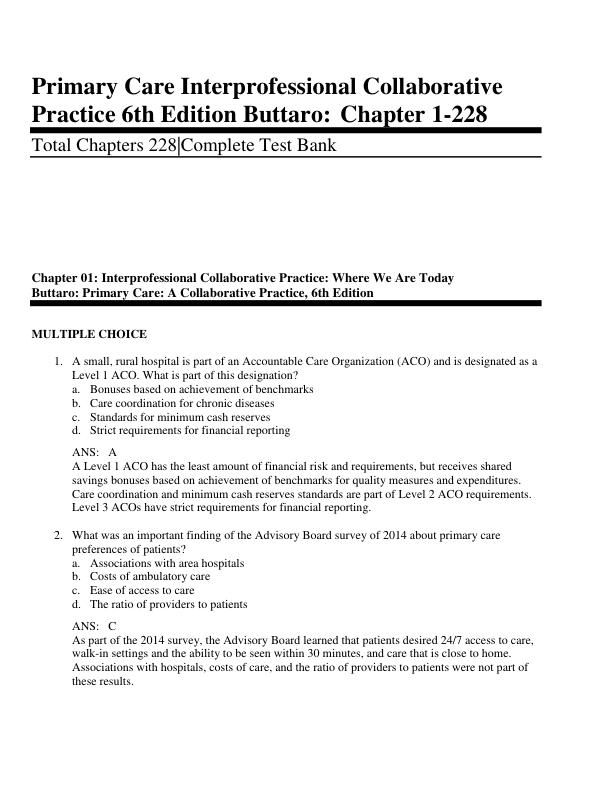 Test Bank for Primary Care Interprofessional Collaborative Practice 6th Edition Chapter 1-228