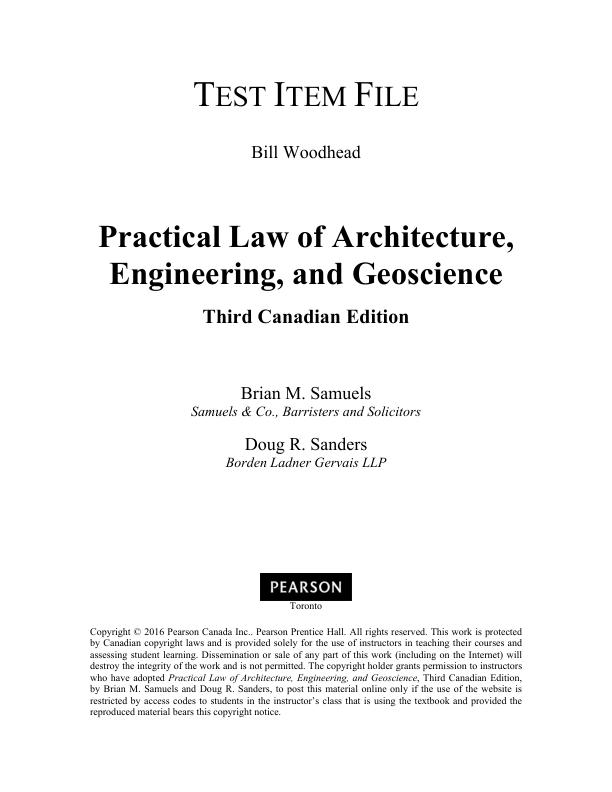 Practical Law of Architecture, Engineering, and Geoscience, Third Canadian Edition By Brian M. Samuels, Doug R. Sanders