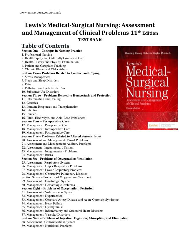 Lewis's Medical-Surgical Nursing Assessment and Management of Clinical Problems 11th Edition TESTBANK
