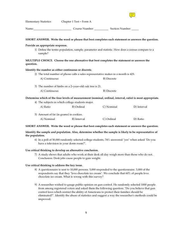 Test Bank (Mark Schultz) to Accompany Elementary Statistics 8th Edition Mario F. Triola - Printed