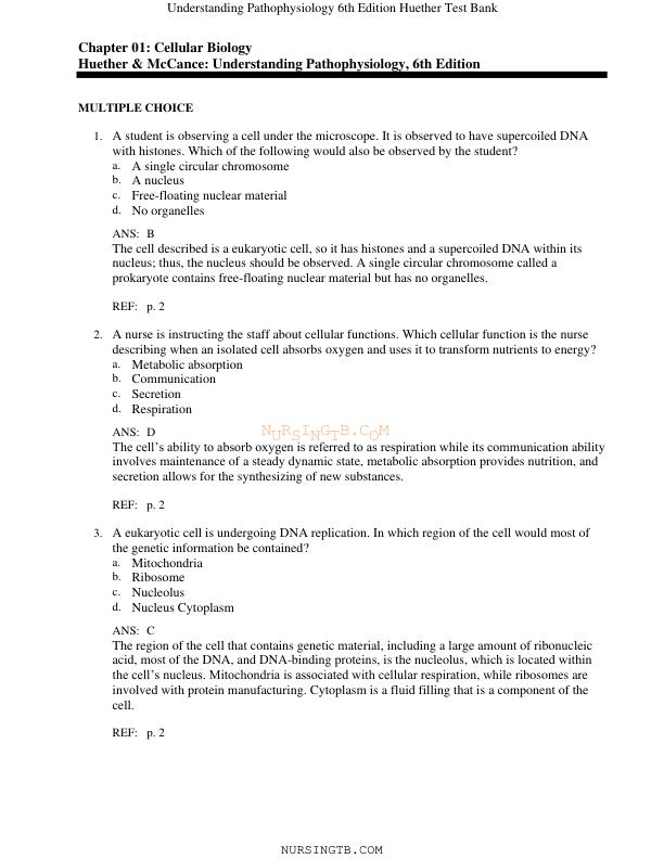 Test Bank for Understanding Pathophysiology 6th Edition By Sue E. Huether, Kathryn L. McCance