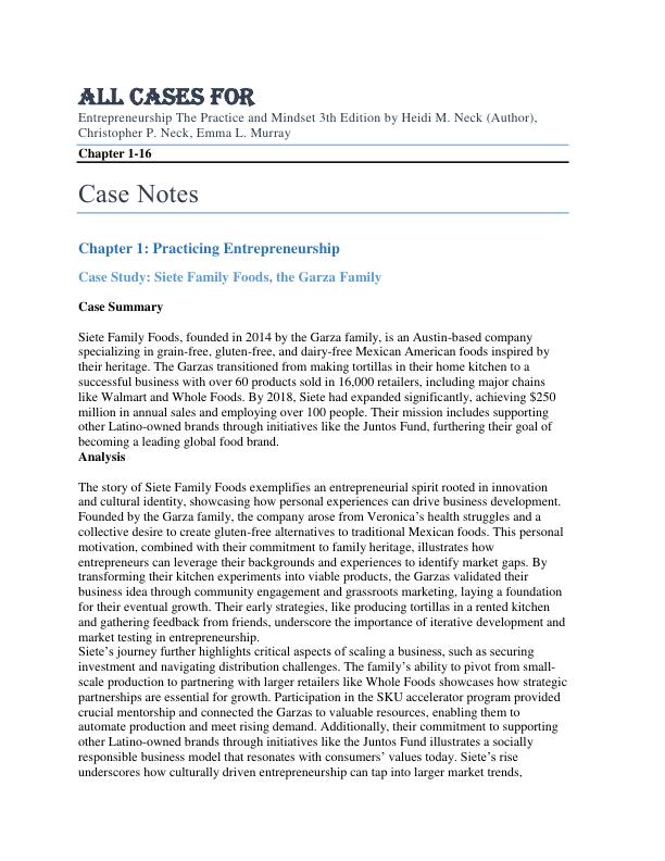 All Cases For Entrepreneurship The Practice and Mindset 3th Edition by Heidi M. Neck, Christopher P. Neck, Emma L. Murray Chapter 1-16