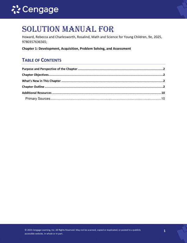 Solution Manual For Math and Science for Young Children 9th Edition by Rosalind Charlesworth, Ph.D Chapter 1-12