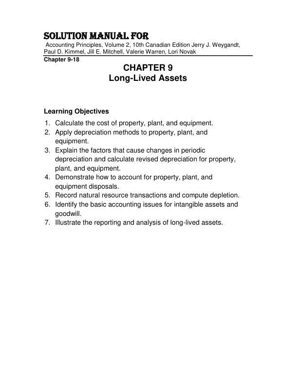 Solution Manual For Accounting Principles, Volume 2, 10th Canadian Edition by Jerry J. Weygandt, Paul D. Kimmel, Jill E. Mitchell, Valerie Warren, Lori Novak Chapter 9-18