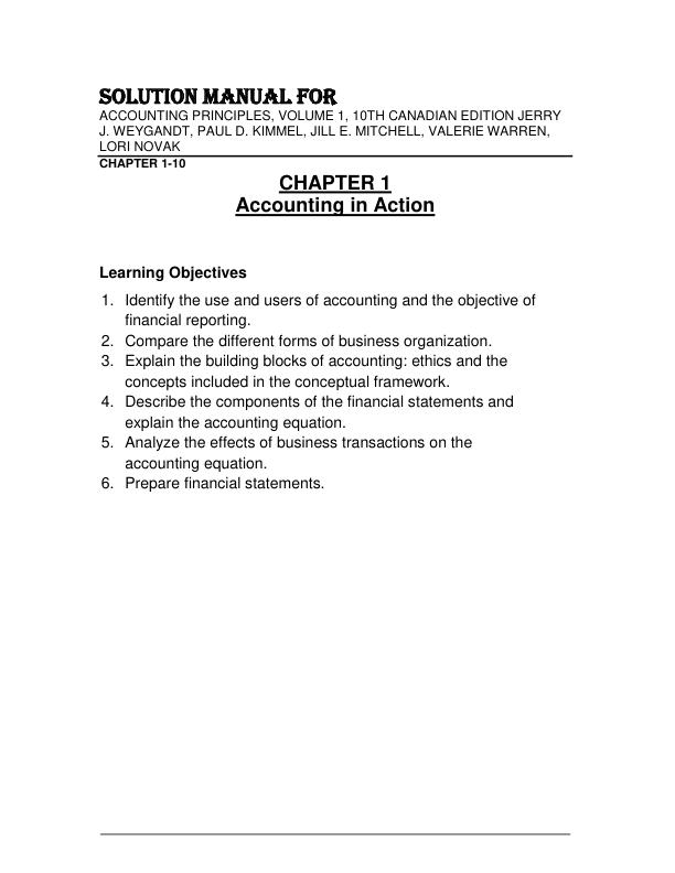 Solution Manual For Accounting Principles, Volume 1, 10th Canadian Edition Jerry J. Weygandt, Paul D. Kimmel, Jill E. Mitchell, Valerie Warren, Lori Novak Chapter 1-10