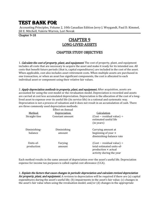 Test Bank For Accounting Principles, Volume 2, 10th Canadian Edition by Jerry J. Weygandt, Paul D. Kimmel, Jill E. Mitchell, Valerie Warren, Lori Novak Chapter 9-18