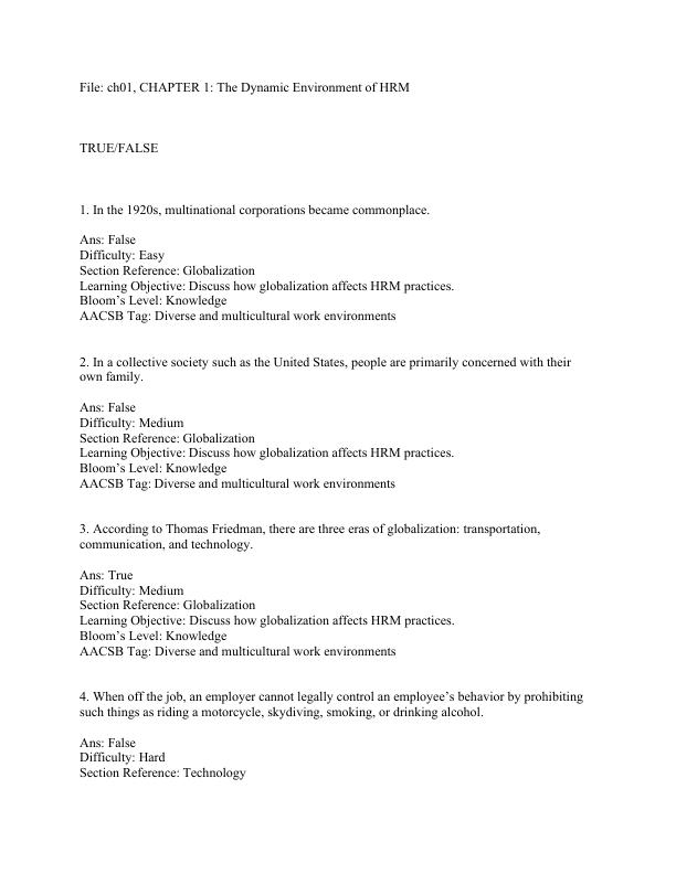 Test Bank For Fundamentals of Human Resource Management, 15th Edition by Susan L. Verhulst, David A. DeCenzo Chapter 1-14
