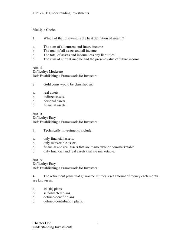 Test Bank For Investments Analysis and Management, 15th Edition by Charles P. Jones, Gerald R. Jensen Chapter 1-22