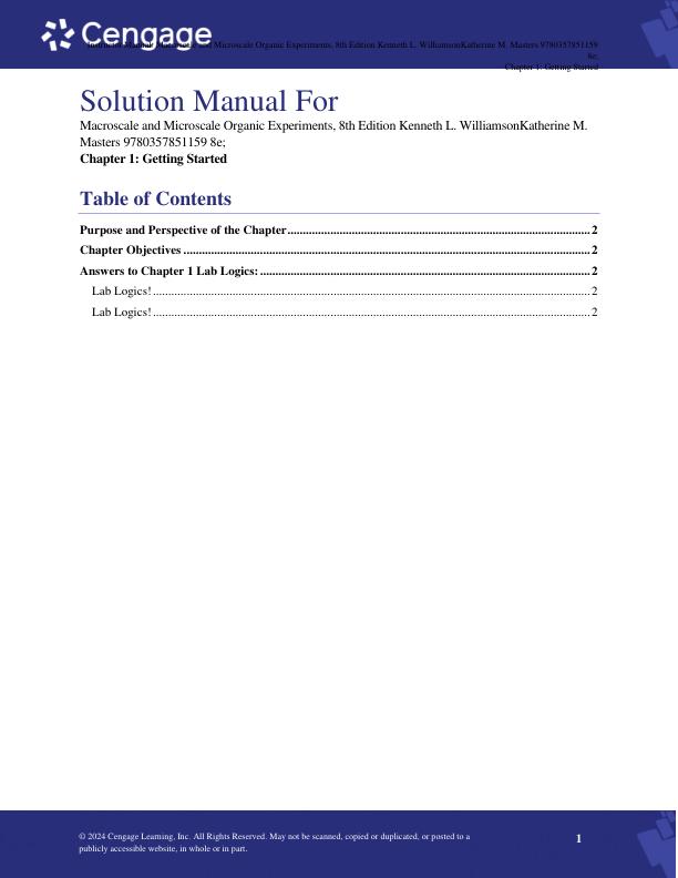 Solution Manual For Macroscale and Microscale Organic Experiments, 8th Edition by Kenneth L. WilliamsonKatherine M. Masters Chapter 1-22