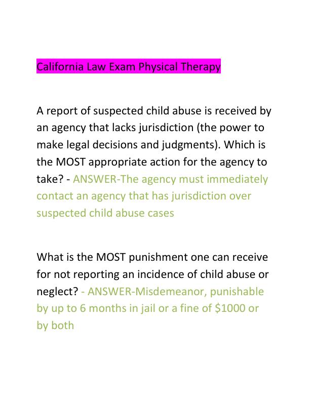California Law Exam Physical Therapy