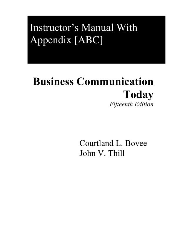 Instructor Manual Business Communication Today, 15th Edition by Courtland L. Bovee,  John V. Thill