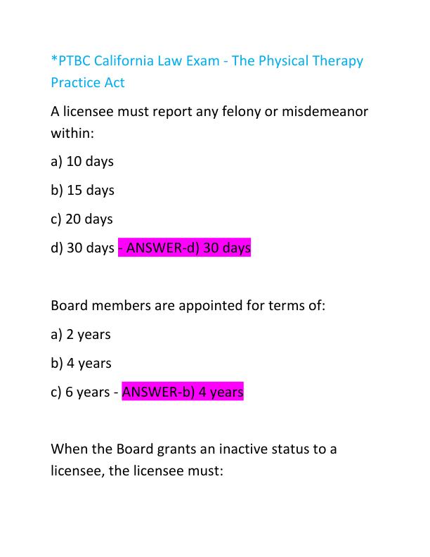 PTBC California Law Exam