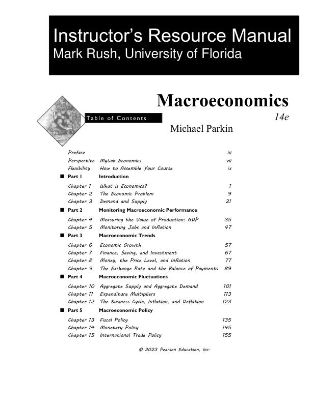 Instructor’s Resource Manual for Macroeconomics 14th Edition by Michael Parkin