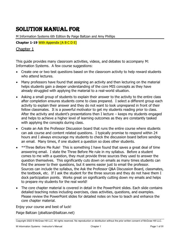Solution Manual for M Information Systems 6th Edition By Paige Baltzan and Amy Phillips