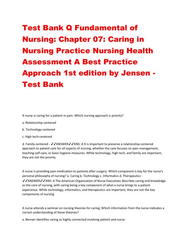 Test Bank Q Fundamental of Nursing