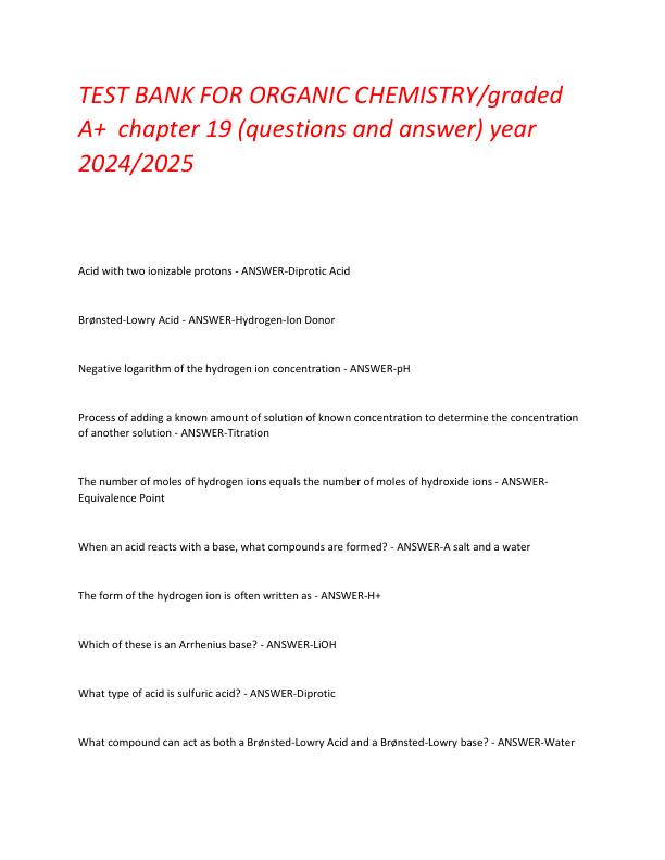 TEST BANK FOR ORGANIC CHEMISTRY  aa