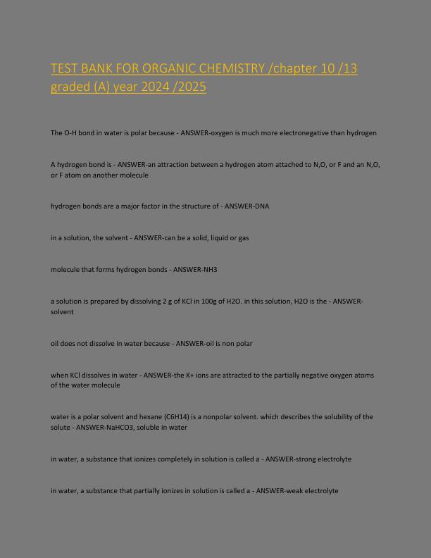 TEST BANK FOR ORGANIC CHEMISTRY