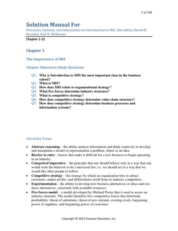 Solution Manual For Processes, Systems, and Information An Introduction to MIS, 4th Edition David M. Kroenke, Earl H. McKinney