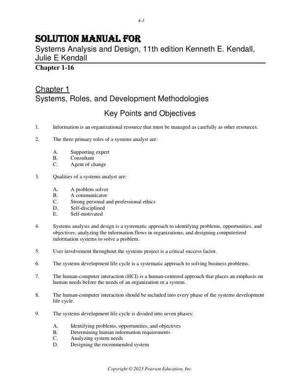 Solution Manual for Systems Analysis and Design, 11th edition Kenneth E. Kendall,  Julie E Kendall