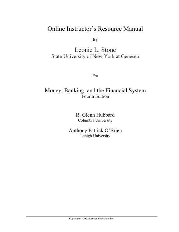 Solution Manual for Money, Banking, and the Financial System, 4th edition Glenn Hubbard,  Anthony Patrick O'Brien